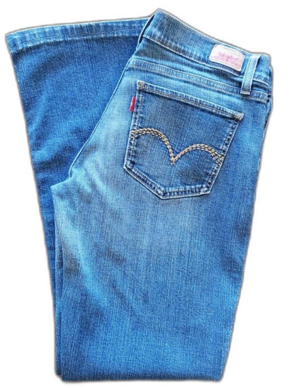 Levi's 524 Superlow Jeans Embroidered Pockets Blue Wash Size 11 Y2K Denim